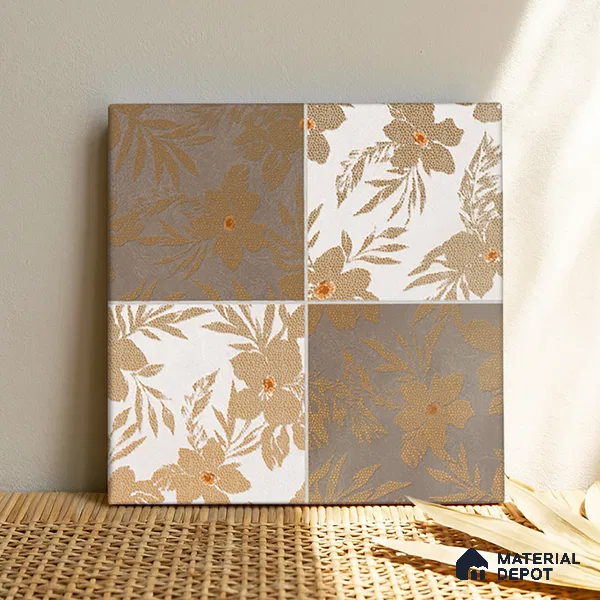 Floral Wall Tile TL 07250 Plana 8008 GLM (Gold) 1 ft x 1 ft Ceramic Matte Finish - 9 mm | 2 mm Spacer is Mandatory | Please Expect a Slight Variation of Pattern
